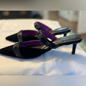 Black 1.5 inch kitten heel mules- Black house White market